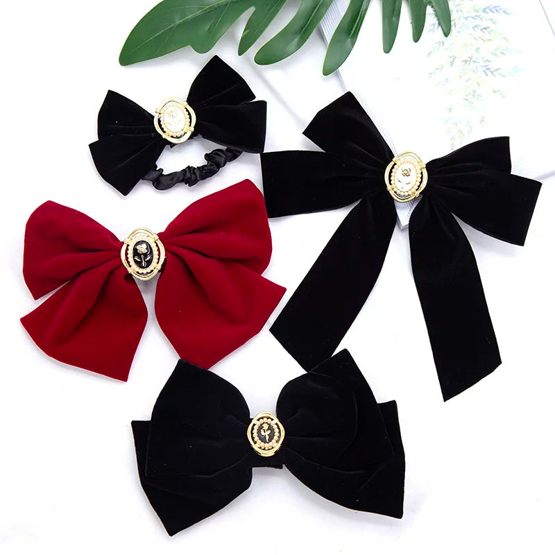 Black Velvet Bow Hairpin Elegant Fabric Roses Hair Clips Girls Women Qme