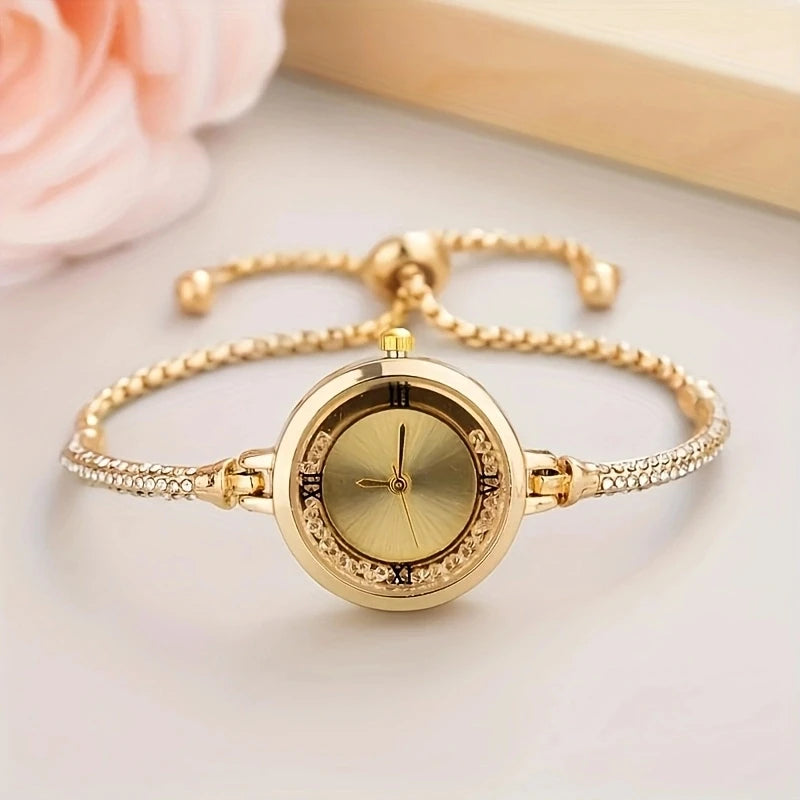 Fashion Female Wrist Watch Gold Bracelet Small Dial Elegant New Watch Beautiful Female Steel Bracelet Quartz Wrist Watch Qme 1