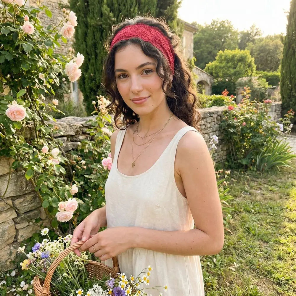 Korean Lace Floral Headbands Solid Spandex Hollow-out Lightweight Qme