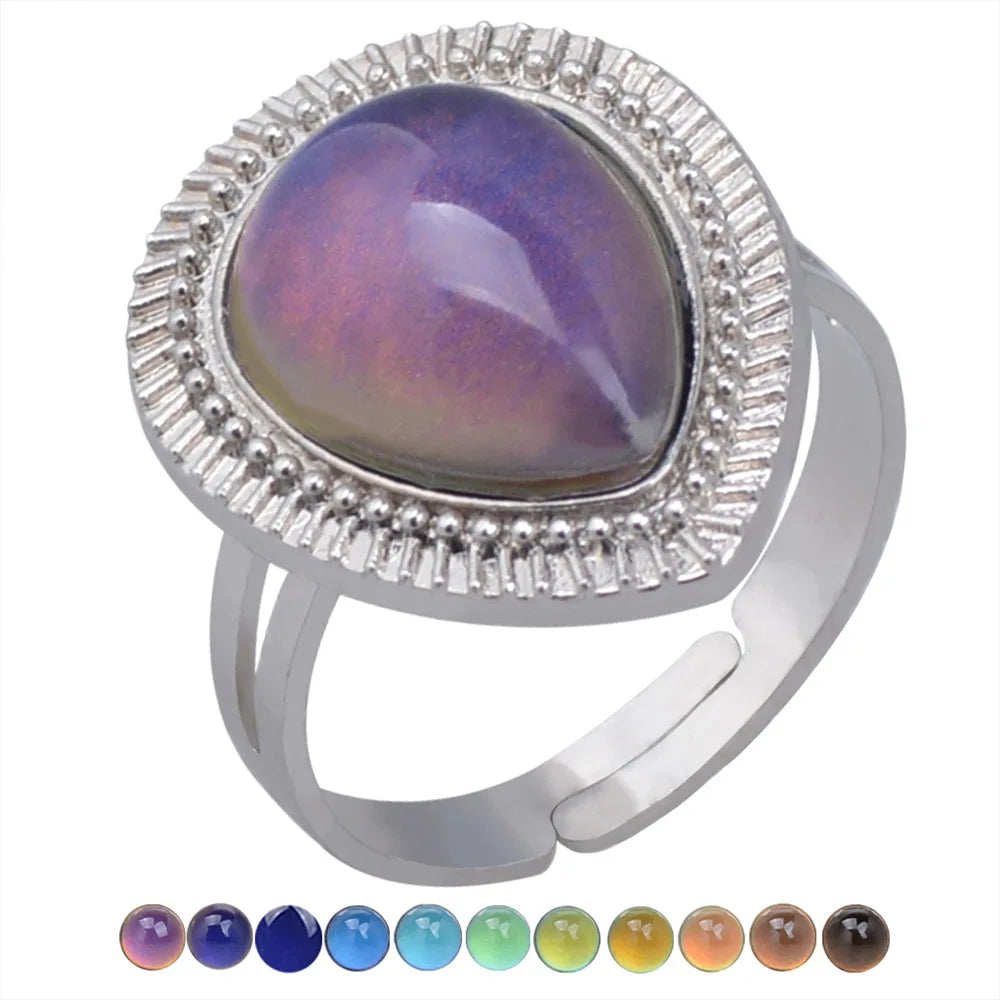 Change Mood Ring Open Retro Gem Emotion Feeling Changeable Ring Temperature Control Gems Color Changing Rings for Women Female Qme 030 resizable