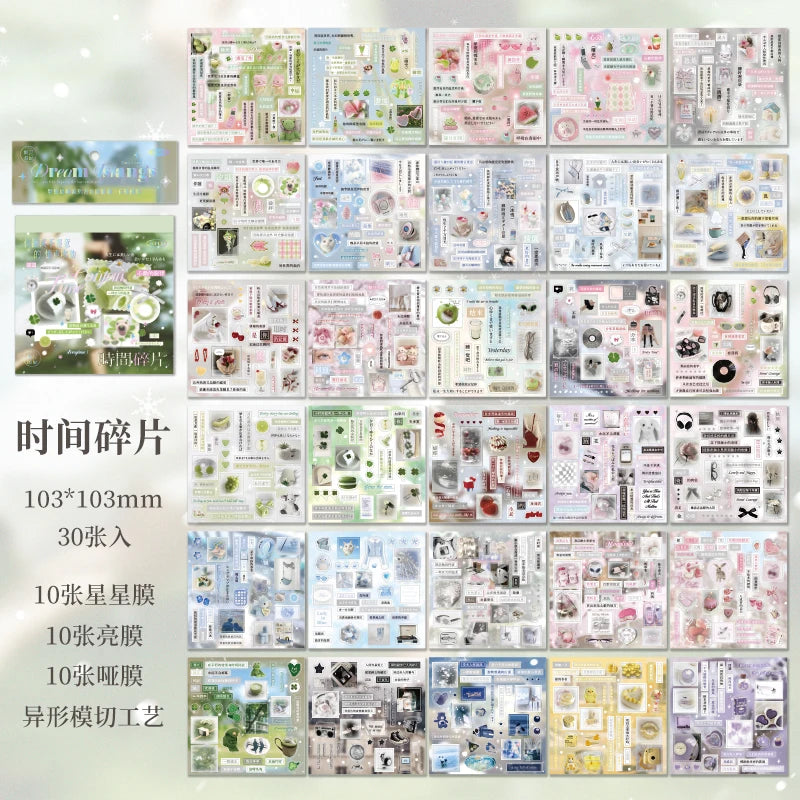 30 Sheets Cute Die-Cut Sticker Book - Hand account Decoration Scrapbooking Decals for Junk Journals & DIY Crafting Qme A