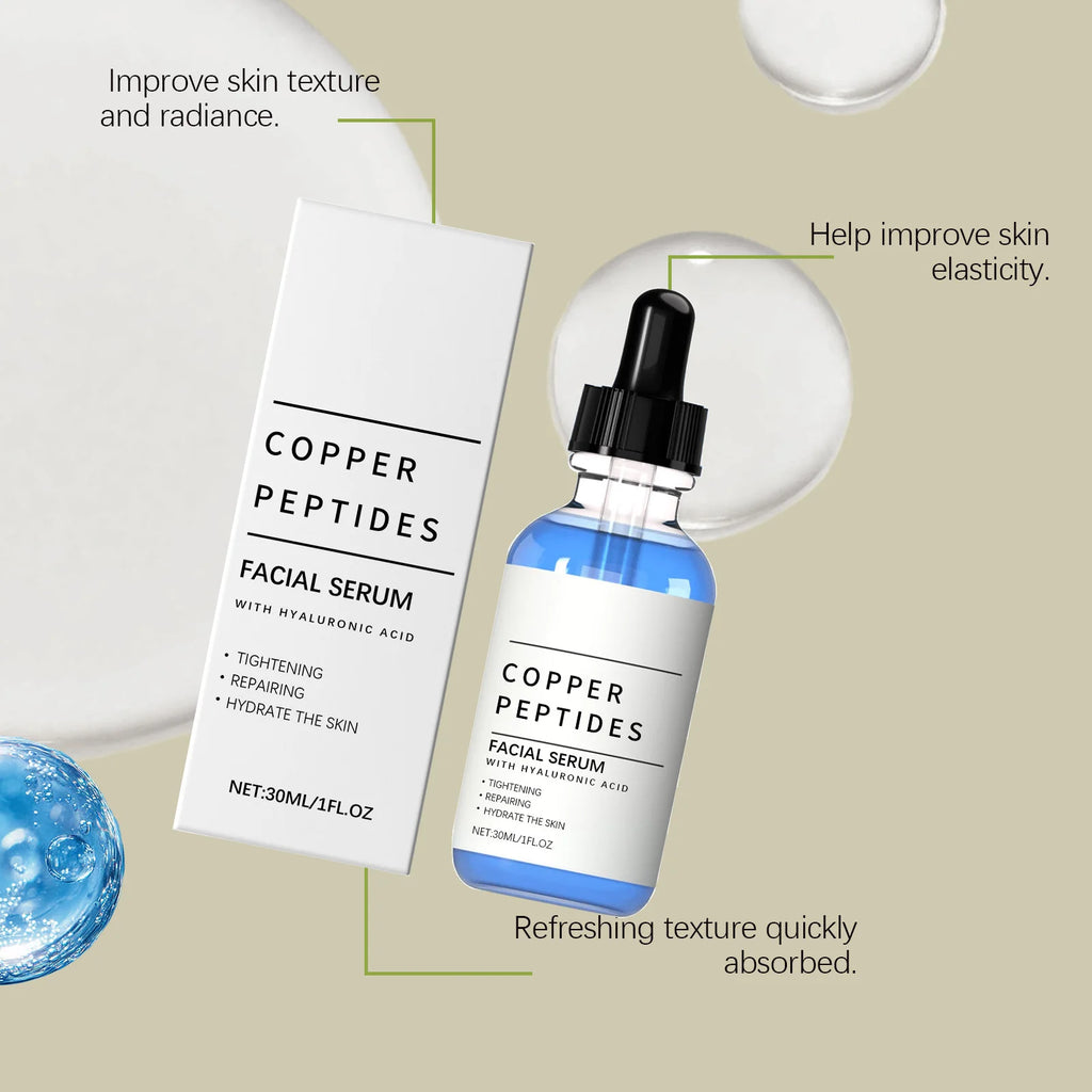 Copper Peptide Serum Lifting Firming Skin Anti Wrinkle Nourishing Smooth Improve Texture Hydration Hyaluronic Acid Face Serum Qme