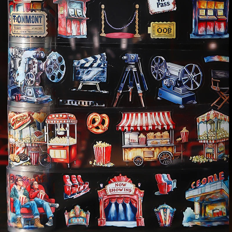 4 Rolls Vintage American Cinema Theme Washi Tape, Ideal for Scrapbooking, Gift Wrapping, Journal Decor & More Qme 4 Rolls