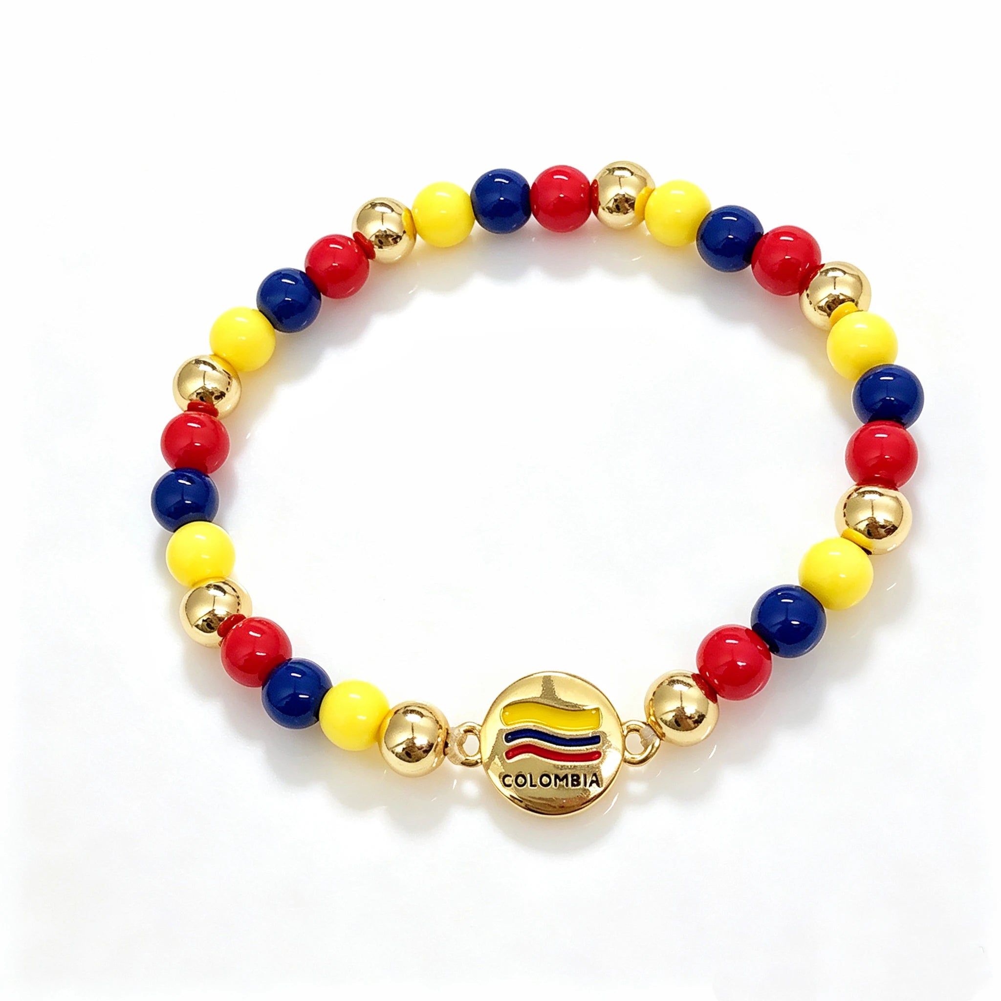 New Enamel Art Gold Plated Venezuela Mexico Colombia Flag Beaded Stretch Bracelet for Men Women Holiday Anniversary Jewelry Qme 11 18cm