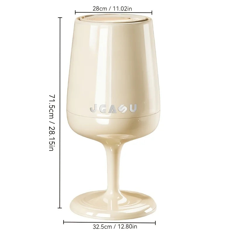 Wine Glass Shaped Trash Can with Lid Waste Basket Trash Bin Round Tall Garbage with High Leg for Home Office Bedroom Kitchen Qme