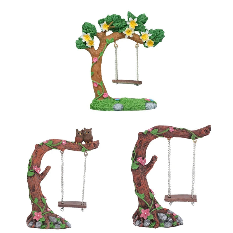 Miniature Fairy Garden Swing Flower Tree Figurine Modelfor Micro Qme