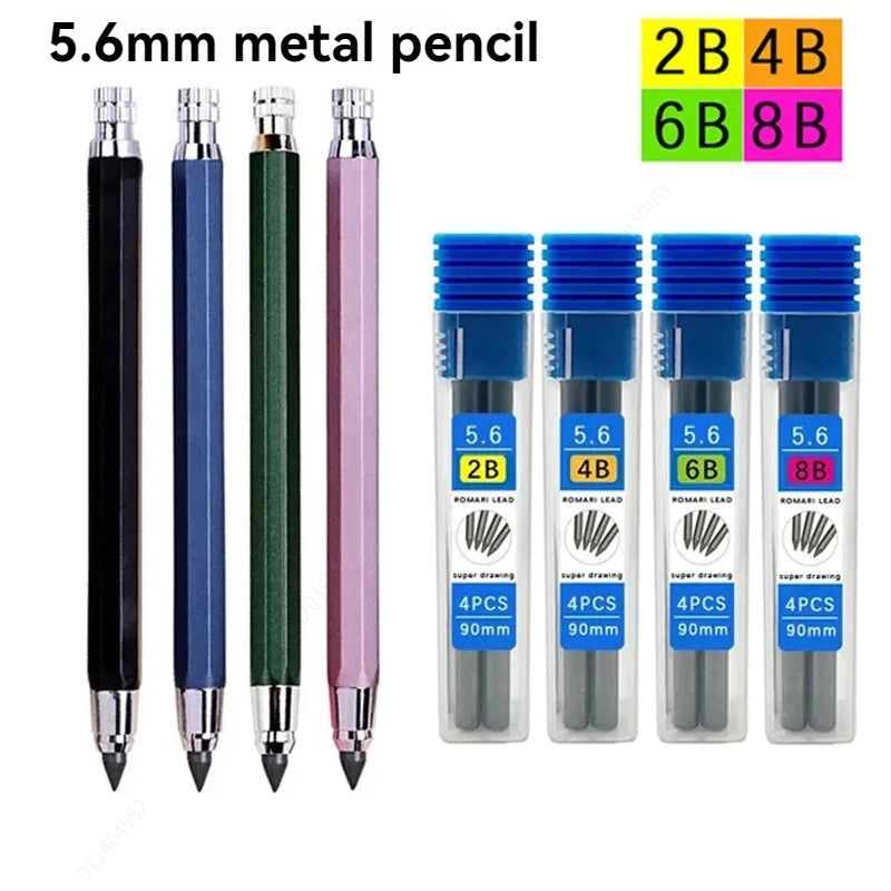 5.6mm Metal Mechanical Pencil And 2B/4B/6B/8B Pencil Refill For Writing Tool Sketch Comics Design Automatic Pencil Qme
