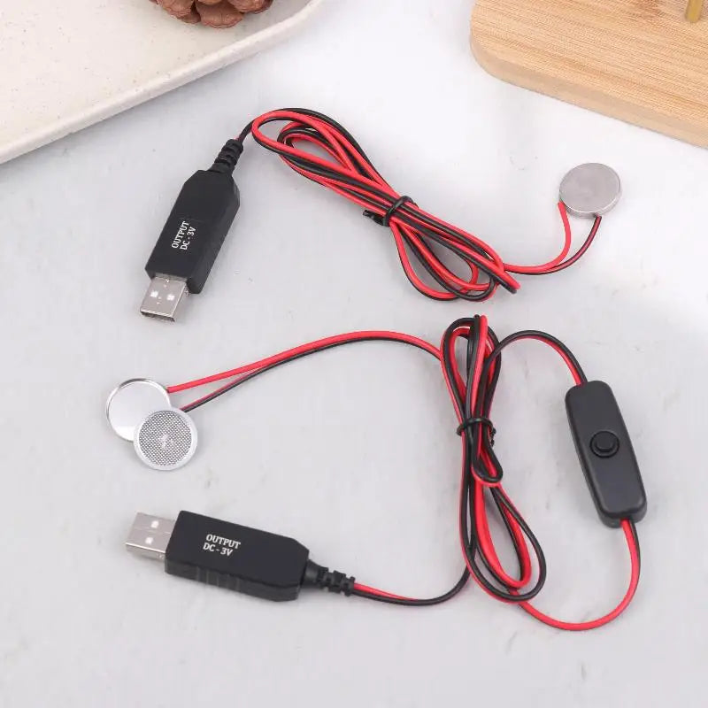 USB 3V CR2032 Fake Battery Charger Cord Switches Power Supply Cable Qme