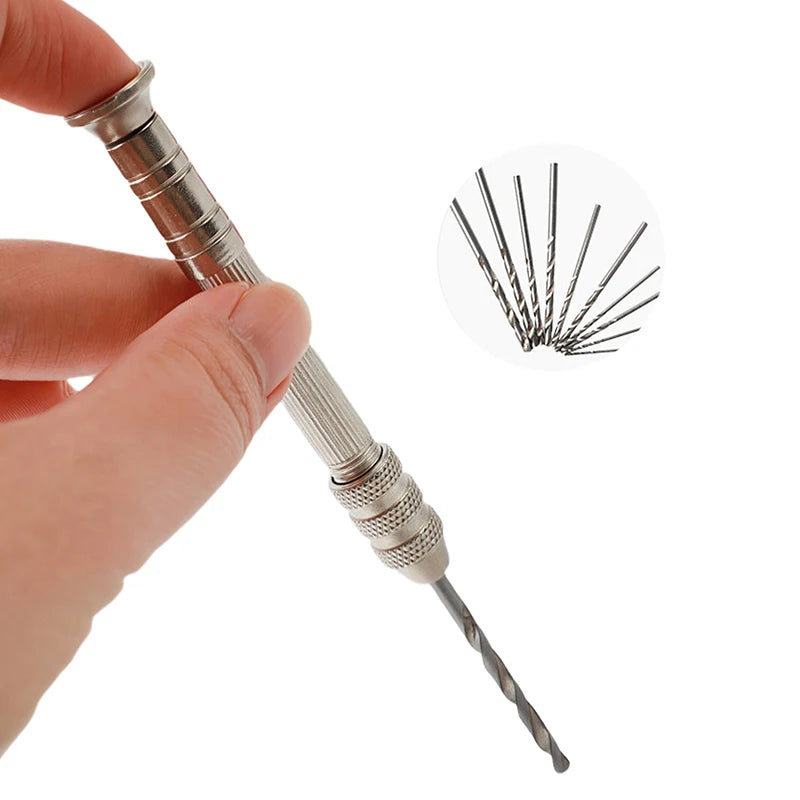 11Pcs/Set 0.8-3.0mm Mini Hand Drill Drilling Rotary Tool Manual Twist Drill Bit Watchmaker Pin Vice Watch Repair Woodwork Tools Qme