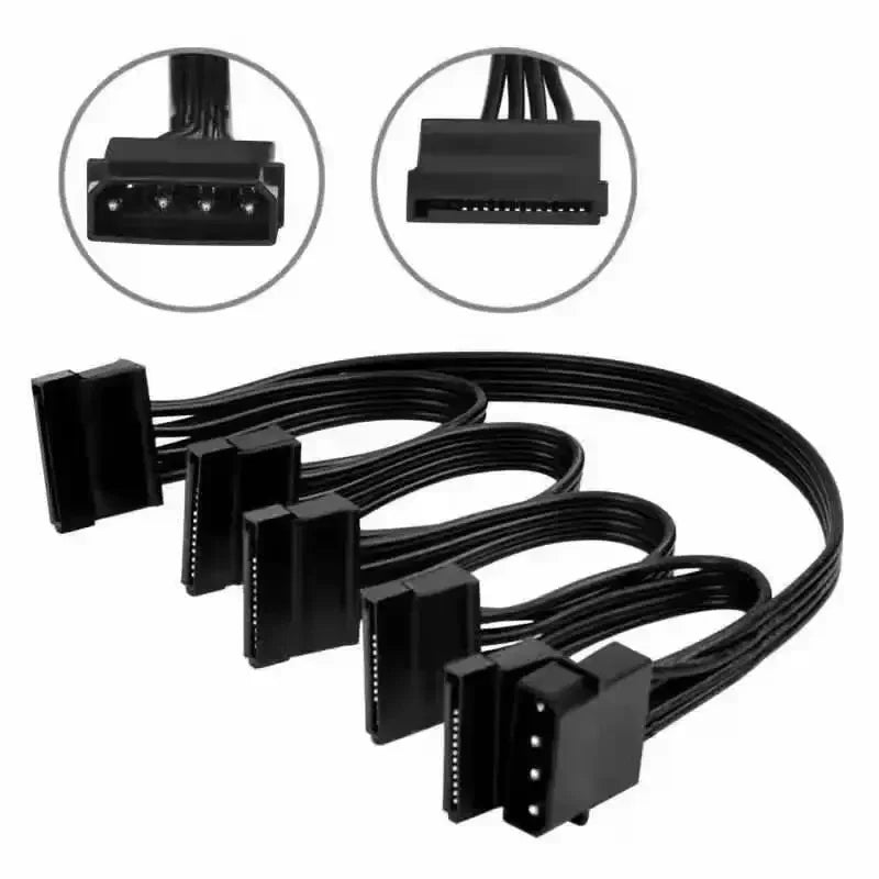4 Pin Male To SATA 15 Pin Female Power Supply Cable 1 To 5 Cord Hard Drive IDE Molex To 5-Port 15Pin SATA Power Cable 30 Inch Qme Big 4PIN to SATA