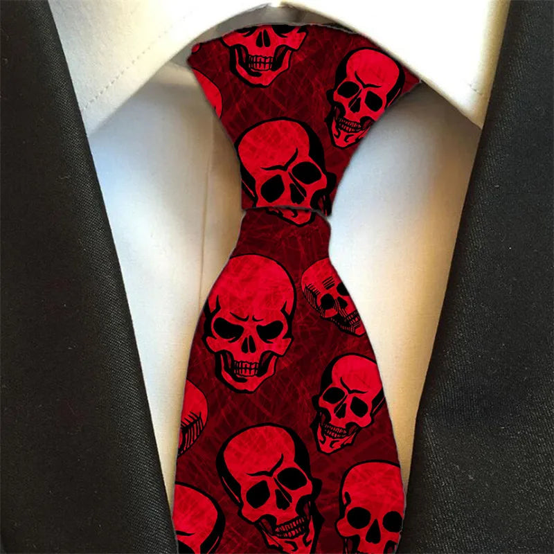 Red Skull Tie Personality Humor Men's Business Leader Ladies Party Qme