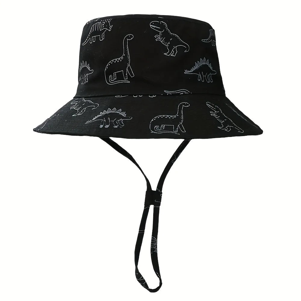 Baby Sun Hat Dinosaur UPF 50+ Sun Protective Toddler Bucket Hat Summer Kids Beach Hats Wide Brim Outdoor Play Hat for Boys Girls Qme Black