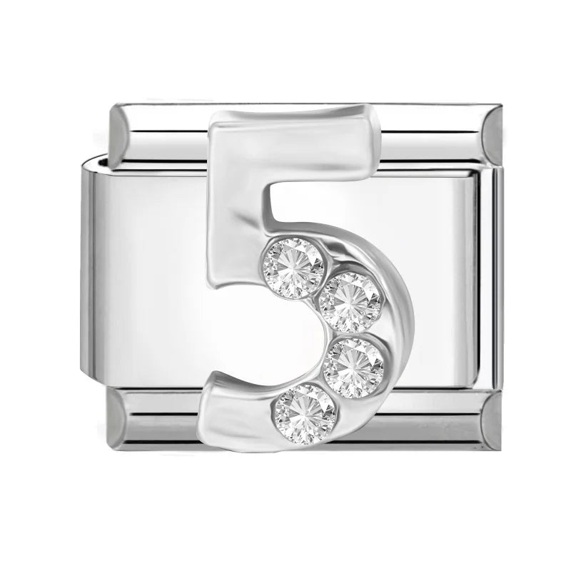 Selling Shiny Zircon Numbers 0-9 Italian Charm Link Stainless Steel