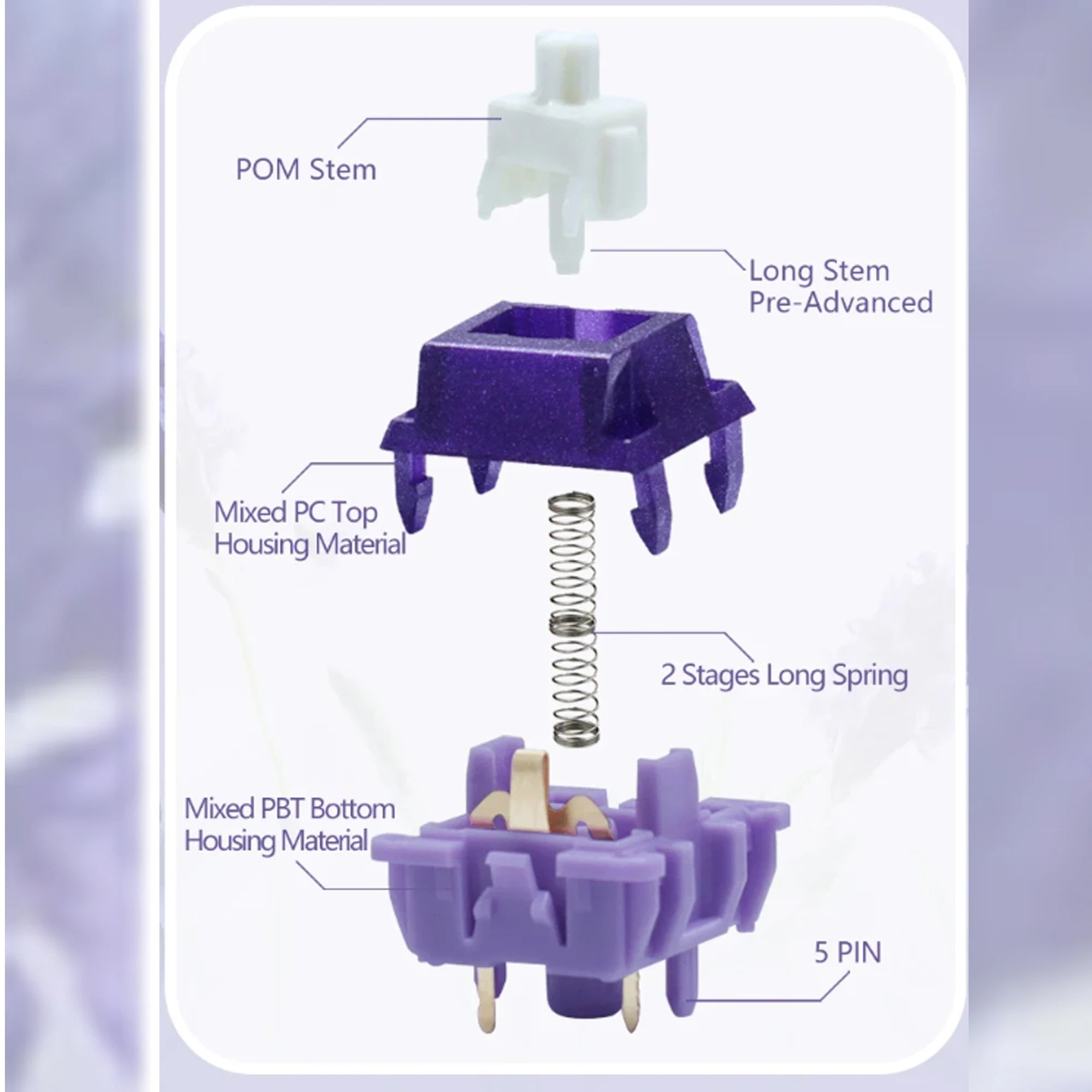 Duhuk Bitter Tea Purple V2 Switch in Advance Tactile Mechanical Keyboard Switch 58g 63.5g RGB 5 Pin Hot Swap Pre Lubed HIFI Pom Qme