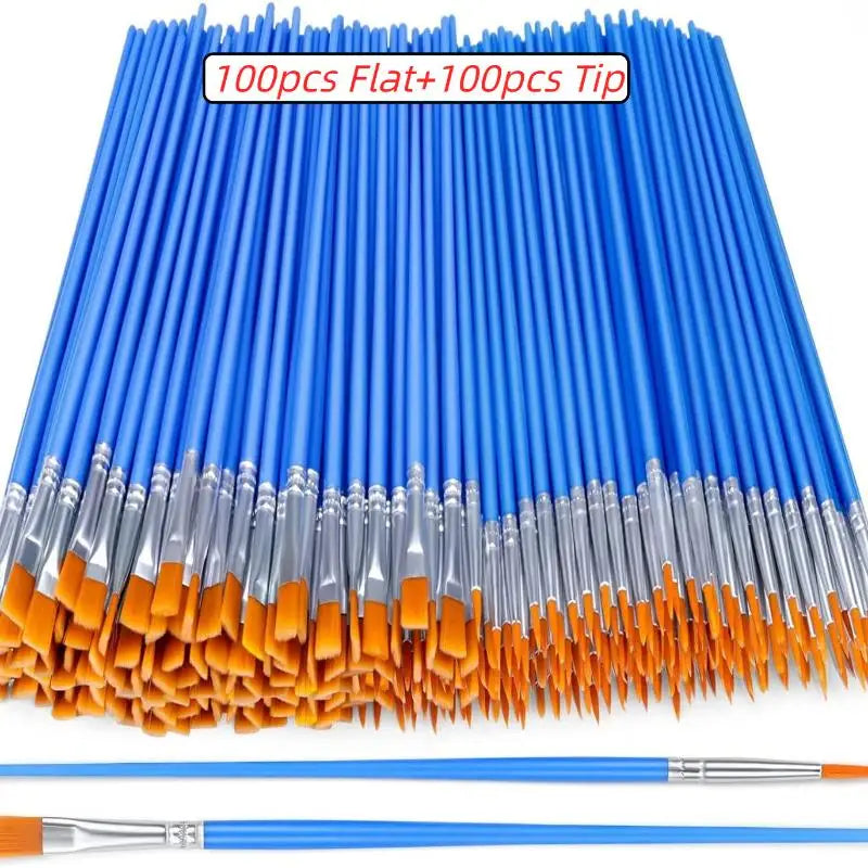100 130 160 180 Painting Brushes Art Flat Tip Round Nylon Hair Paint Qme A2 100PCS
