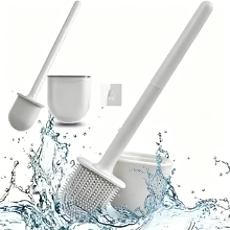 Wall Mounted Silicone Toilet Brush Set Flexible Flat Head Toilet Bowl Cleaner Brush for WC Bathroom Cleaning Dead Ends & Corners Qme