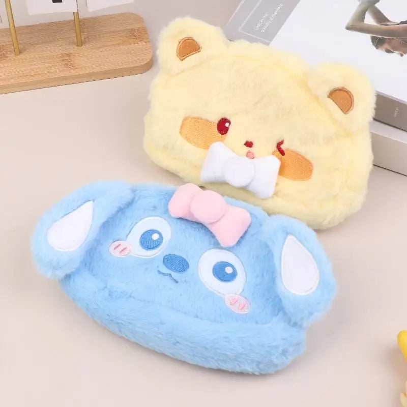Cute Cartoon Animal Plush Pencil Case Large Capacity Stationery Qme