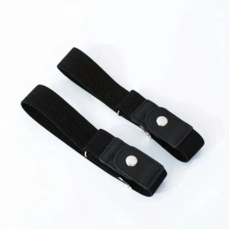 2pcs/set No Buckle Elastic Belt For Women Men Unisex Stretch Belt For Pants Jeans Casual Buckle Free Adjustable Invisible Belt Qme black