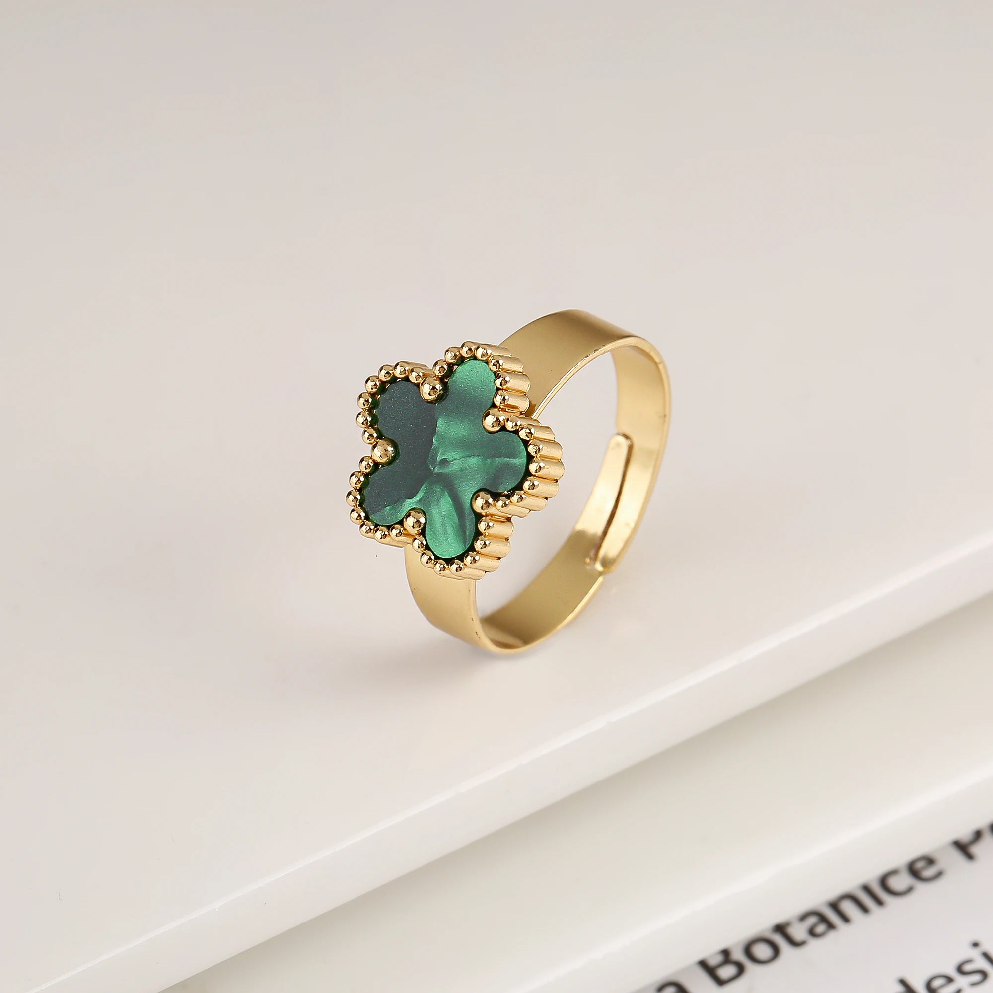 Hot Sale Stainless Steel Five-Leaf Flower Opening Adjustable Ring For Female Male Wedding Party Finger Jewelry Gifts Clover Qme B resizable