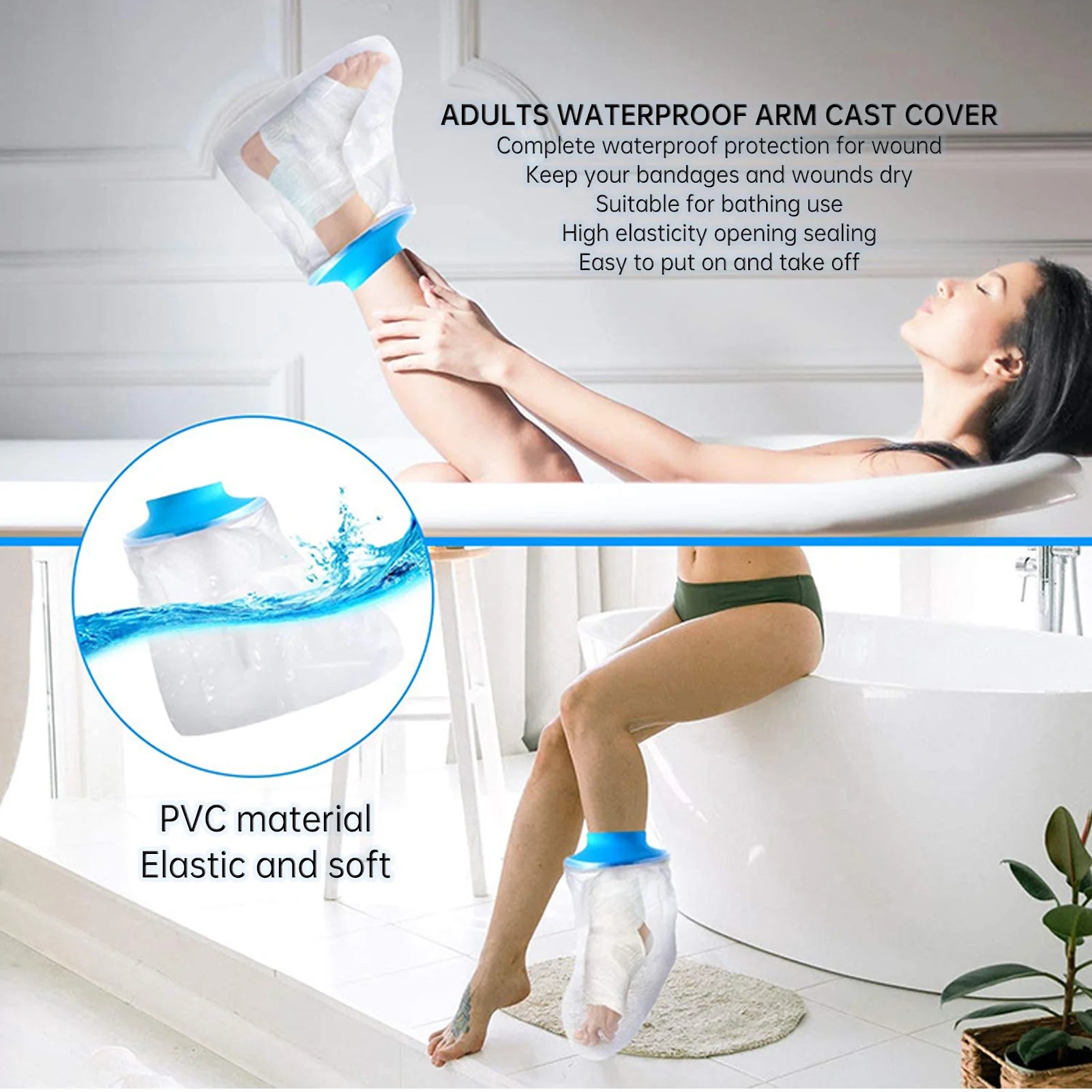 Waterproof Foot Cast Cover Reusable Elastic Ankle Wound Protector for Adults Postoperative Reusable Ankle Wound Protector Qme