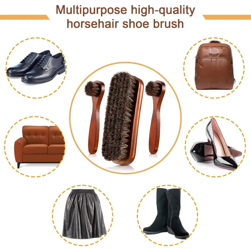 3Pieces Horsehair Shoes Polish Brushes Leather Boots Care Clean Qme
