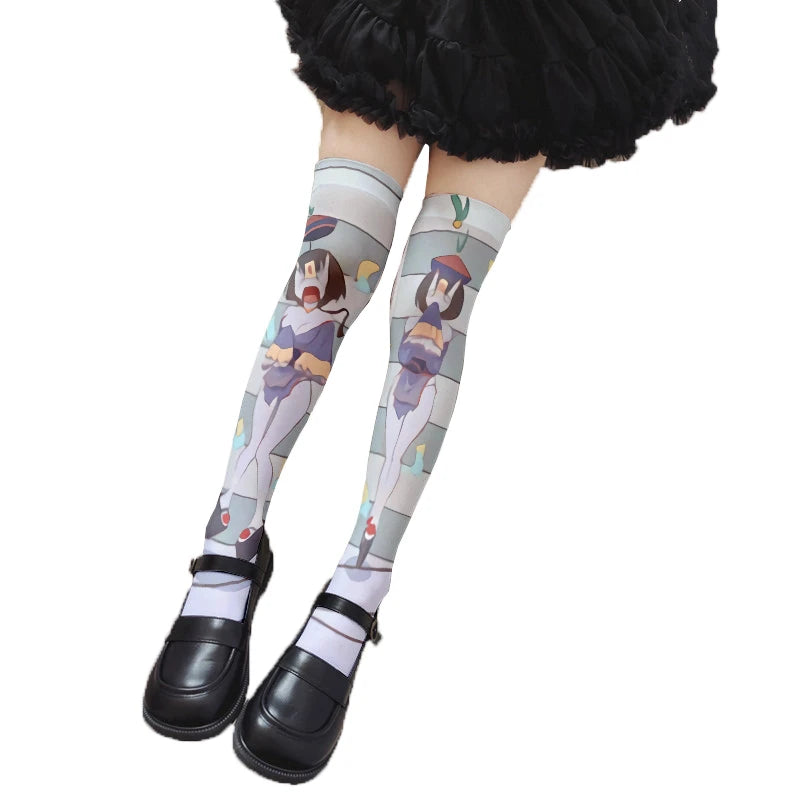 Funny Alice Striped Fashion Print Lolita JK Cute Girl Over Knee Qme style4 One Size