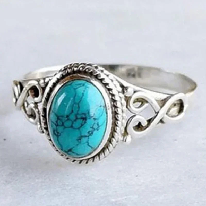 Fashion Retro Elegant Ring Natural Turquoise Wedding Engagement Qme
