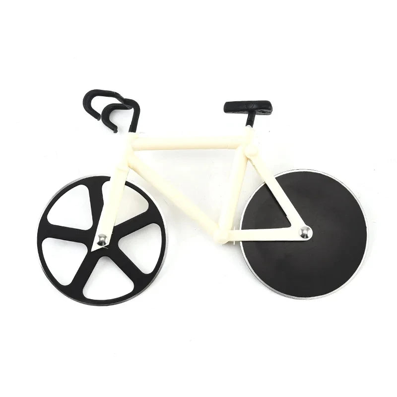 Stainless Steel Pizza Knife Two-wheel Bicycle Shape Pizza Cutting Knife Pizza Tool Bike Round Pizza Cutter Knives Kitchen Tools Qme White