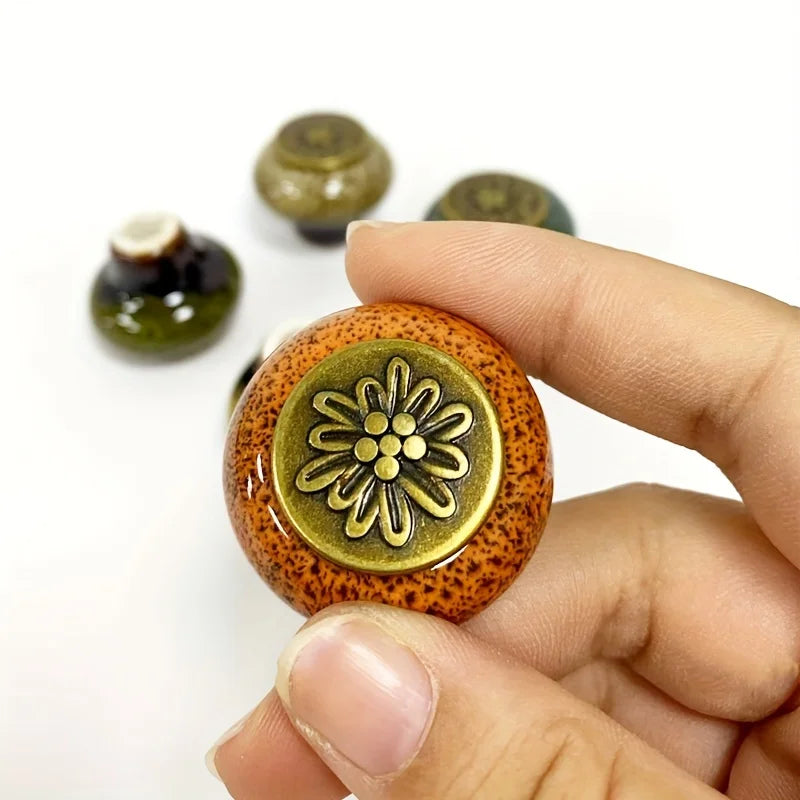 Colorful Leopard Print Glass Round Single Hole Ceramic Cabinet Knobs with Installation Hardware Qme