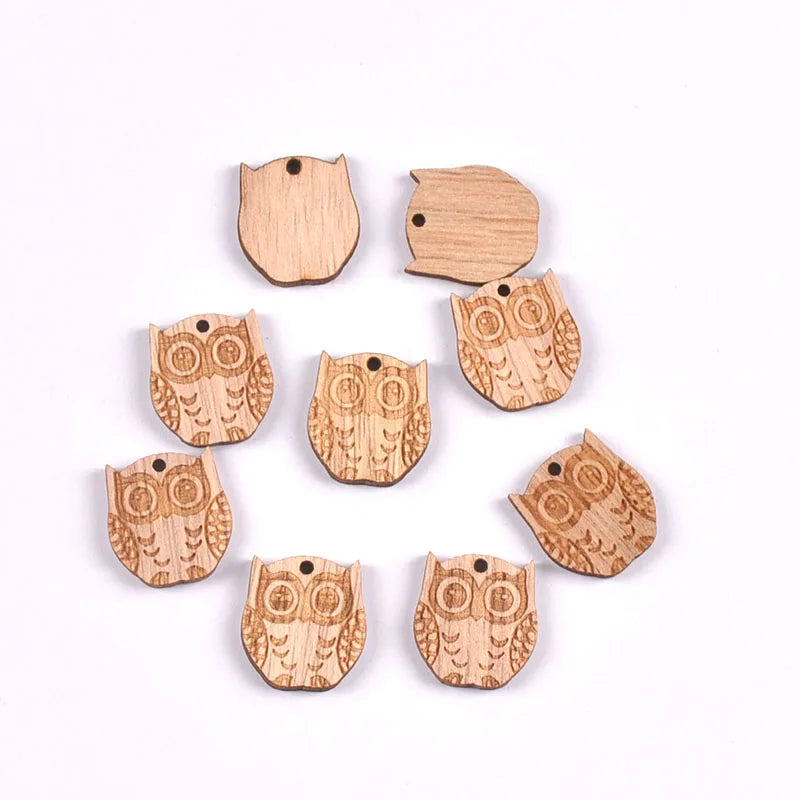 20Pcs 10-25mm Vintage Mix Pattern Bee/Cat/Mushroom/Diamond Wood Pendant Crafts DIY Scrapbook Handmade Supplies Hanging Ornaments Qme 9