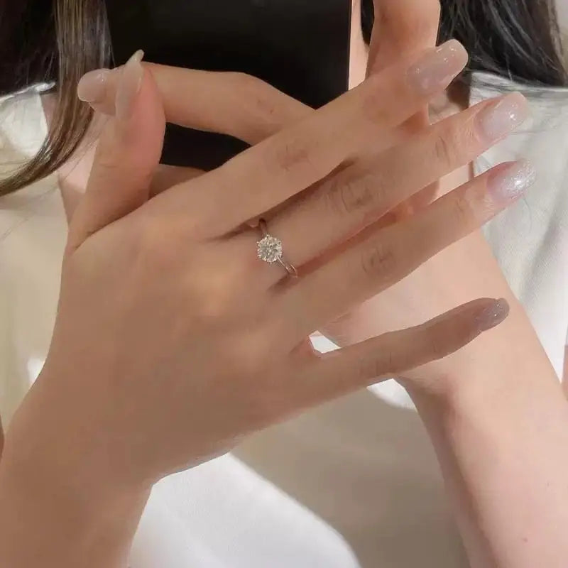 Six-Claw Round Cut Diamond Ring, Minimalist Promise Ring For Women's Daily Wear Qme