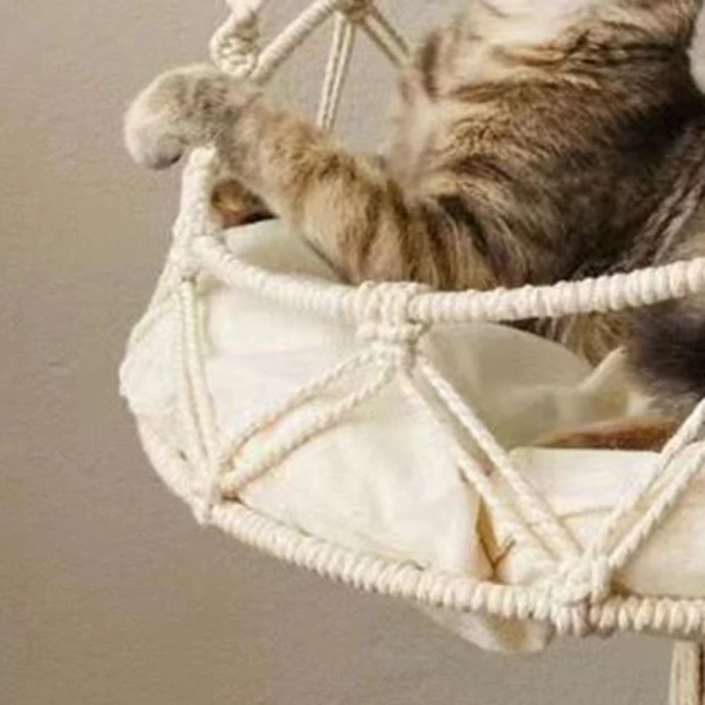 1PC Winter Hand-Woven Kitten Hammock Hanging Cat Bed Bohemian Belt Hanging Kit Upholstery Cat Litter Qme