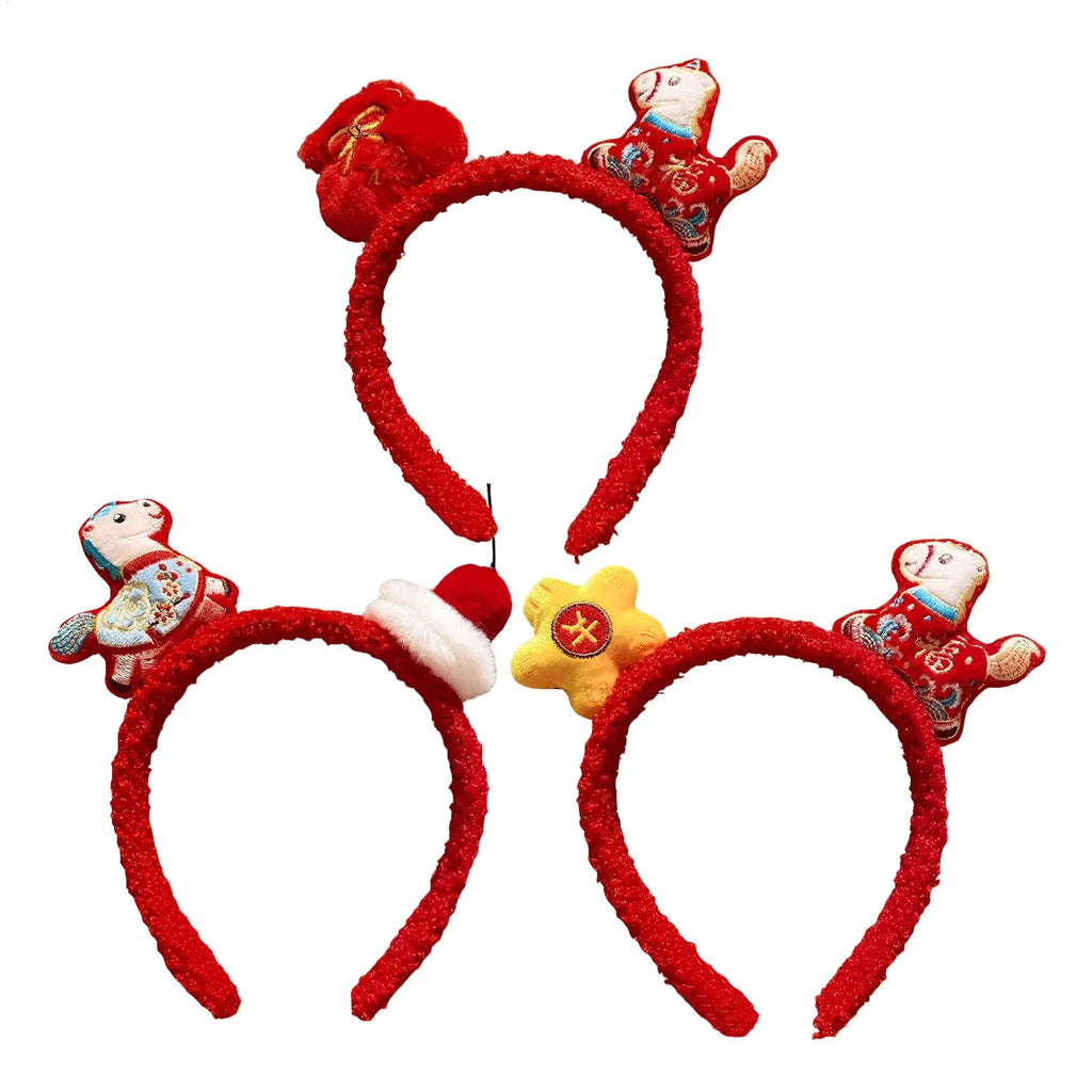Funny Cartoon Horse Headband New Year Headband Plush Pony Mascot Hair Hoop Plush Fortune Hairband Spring Festival Headband Qme