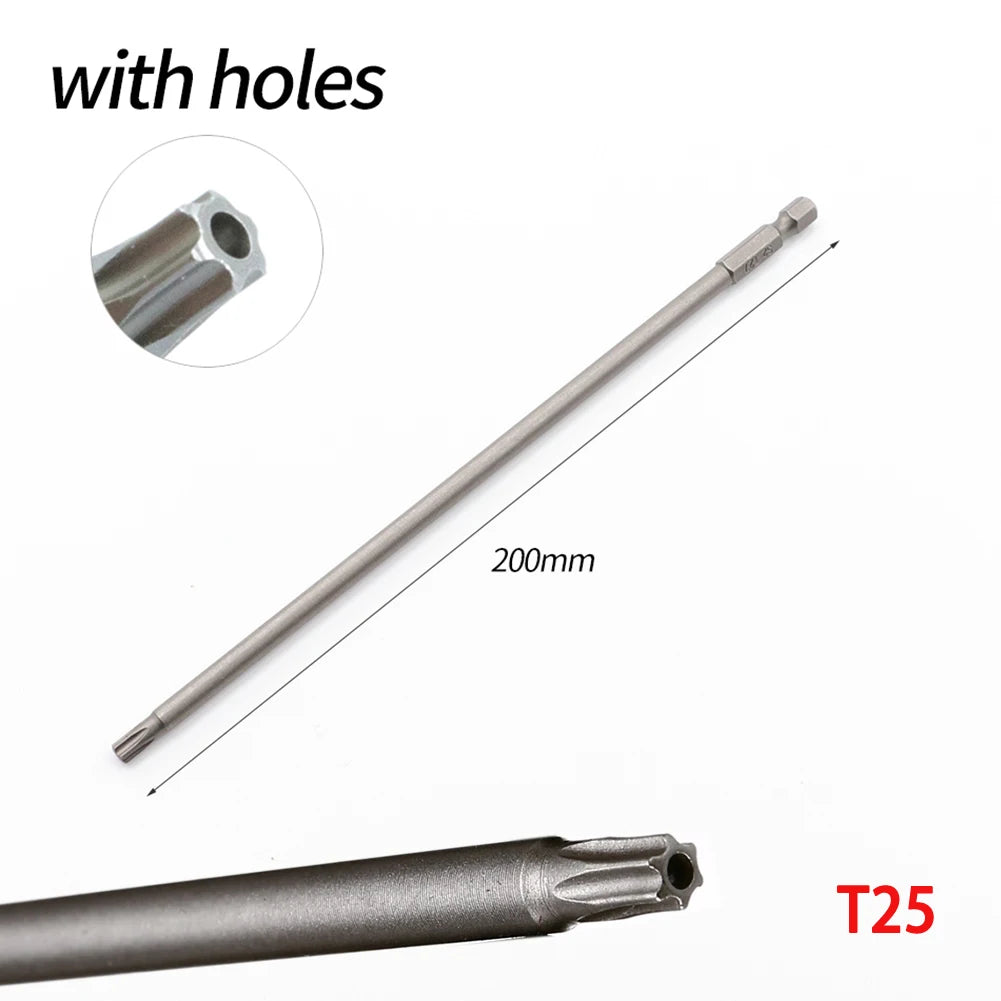 7.78In Hollow Torx Screwdriver Bit Hex Shank T8-T40 Tool For Exact Screw Unscrew Steel Electric Screwdrivers DIY Hand Tools Qme T25