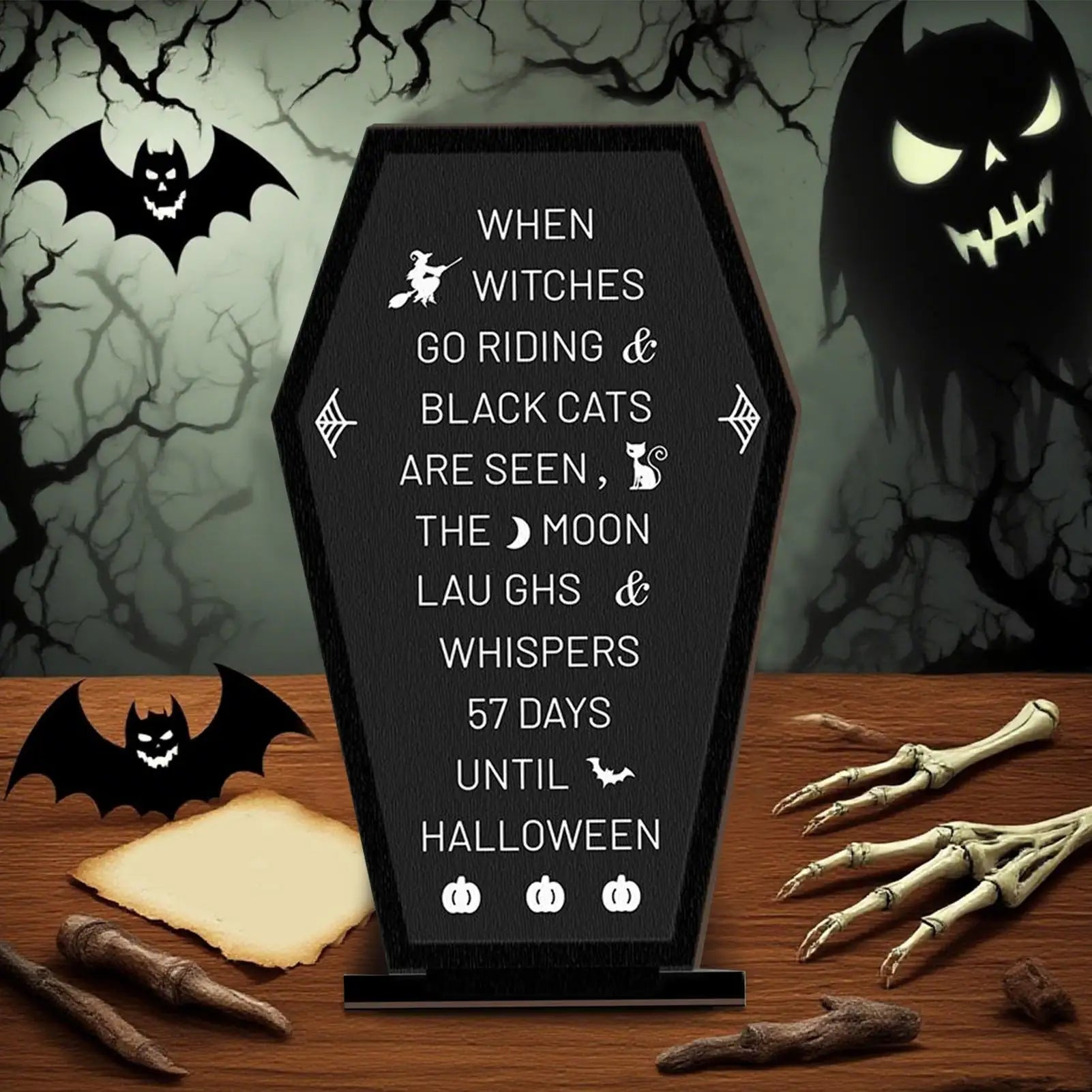 Halloween Table Sign Coffin Wooden Decor Message Board Display Qme