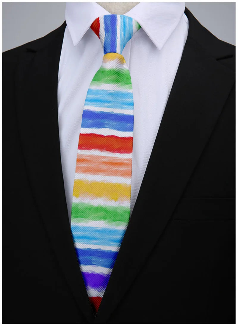 Personality Colorful Rainbow Striped Tie Fashion Business Fun Men's Qme