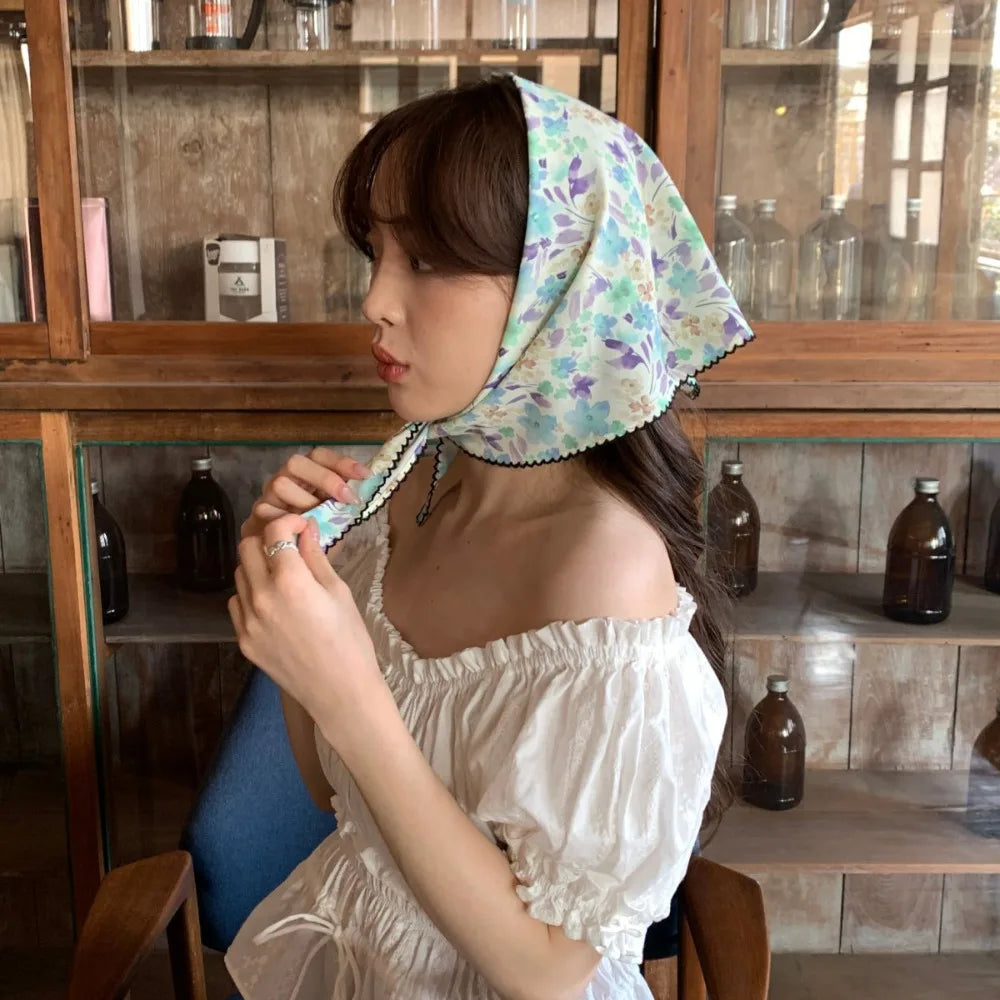 Fashion Pastoral Summer Triangle Headscarf Turban Thin Fresh Floral Qme Style11