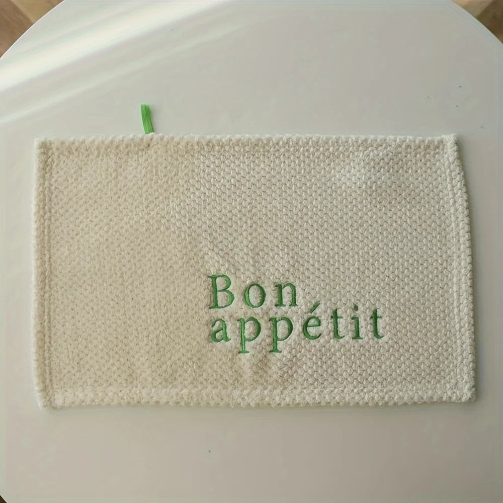 1pc minimalist texture small square towel, embroidered with letters, soft and absorbent without shedding hair, hand towel Qme green