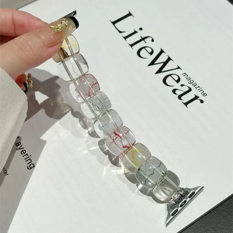 Luxe Vibe Artificial Crystal Bracelet Strap Ladies and Girls Gift for Apple Watch Series 42mm(S10) Fashion Elastic Band Qme