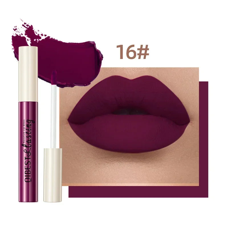QIBEST 24 Colors Matte Liquid Lipstick Waterproof Long Lasting Velvet Red Lip Gloss Tint Makeup Cosmetic Lipsticks Lipglosses Qme 16