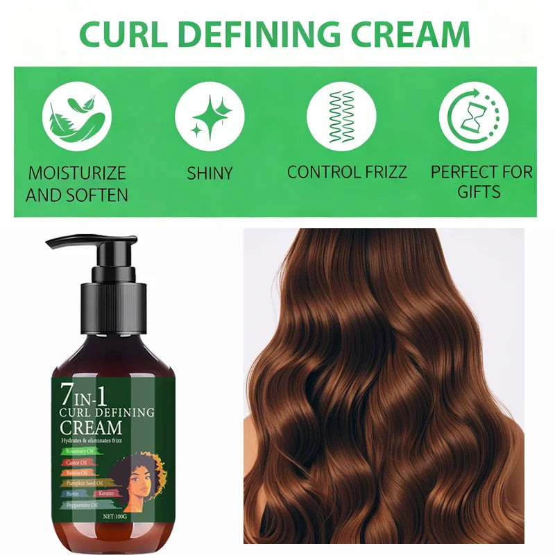 7-in-1 Curl Defining Cream with Rosemary & Castor Oil - Hydrates & Eliminates Frizz for Defined, Bouncy Curls Qme