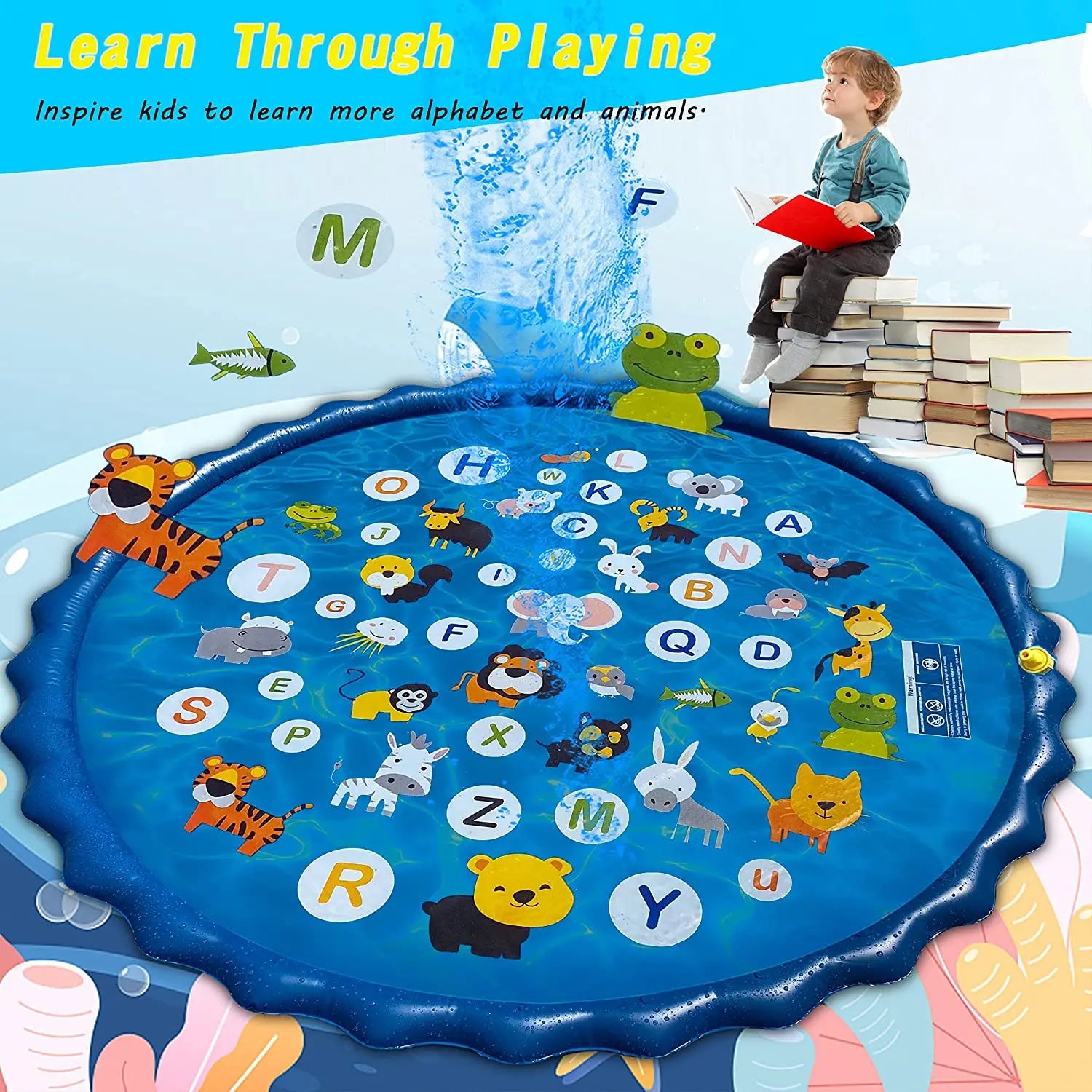PVC100/170CM Lace lettered sprinkler mat for children outdoor lawn beach play games Sprinkler mat spray pool Qme