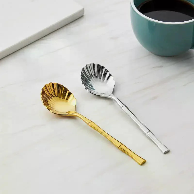 Dessert Stirring Spoon Stainless Steel Seashell Coffee Spoon Unique Design Teaspoon Elegant Afternoon Tea Present Qme