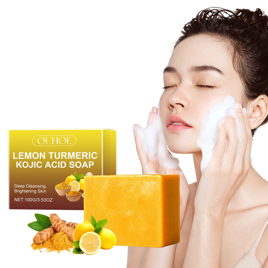 Lemon Turmeric Kojic Acid Soap Brightening Deeply Cleansing Glowing Body Rejuvenating Exfoliating Even Skin Tone Handmade Soap Qme