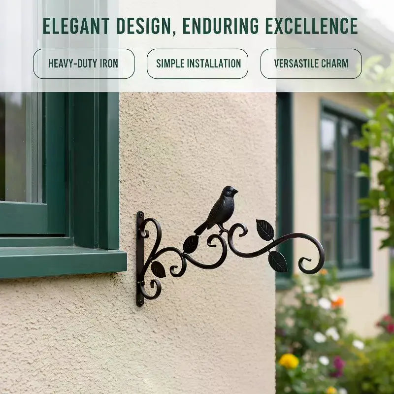 Wrought Iron Hanging Plant Brackets With Decorative Bird And Leaf Design Perfect For Outdoor Patio Balcony Garden Wall Use Qme