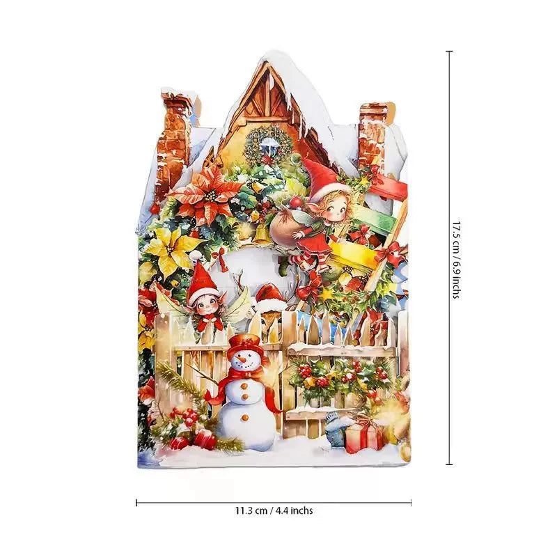 3D Christmas Card Night Before Scene Santa Reindeer Snowy Village Qme