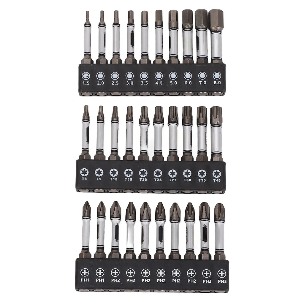 30Pcs Impact Screwdriver Bit Set D2 Alloy Steel Magnetic 2in Hex Shank Hex Star Crossing Driver Bit Set Qme 30Pcs