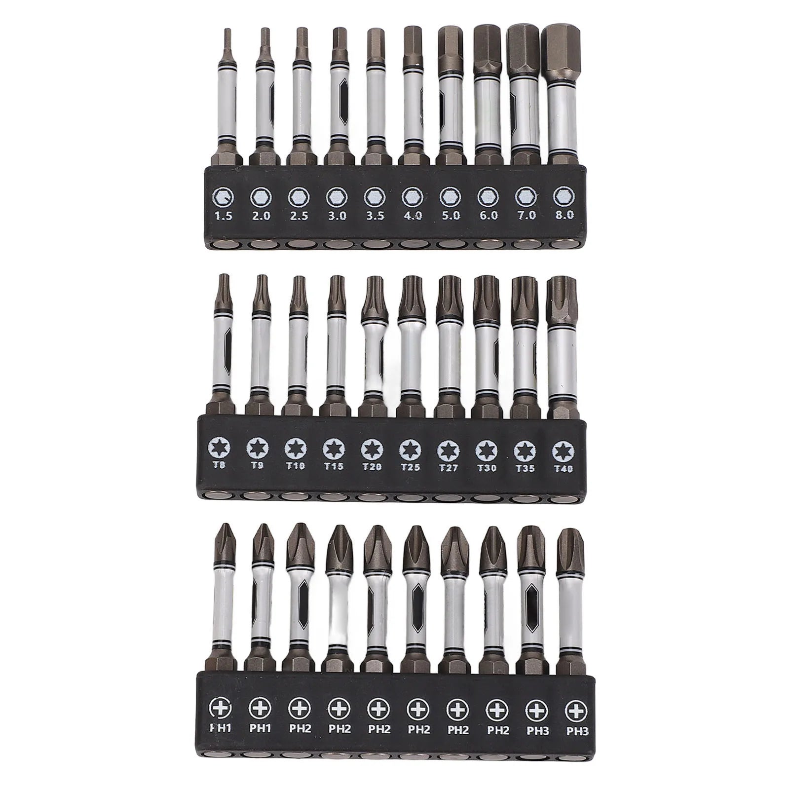 30Pcs Impact Screwdriver Bit Set D2 Alloy Steel Magnetic 2in Hex Shank Hex Star Crossing Driver Bit Set Qme 30Pcs