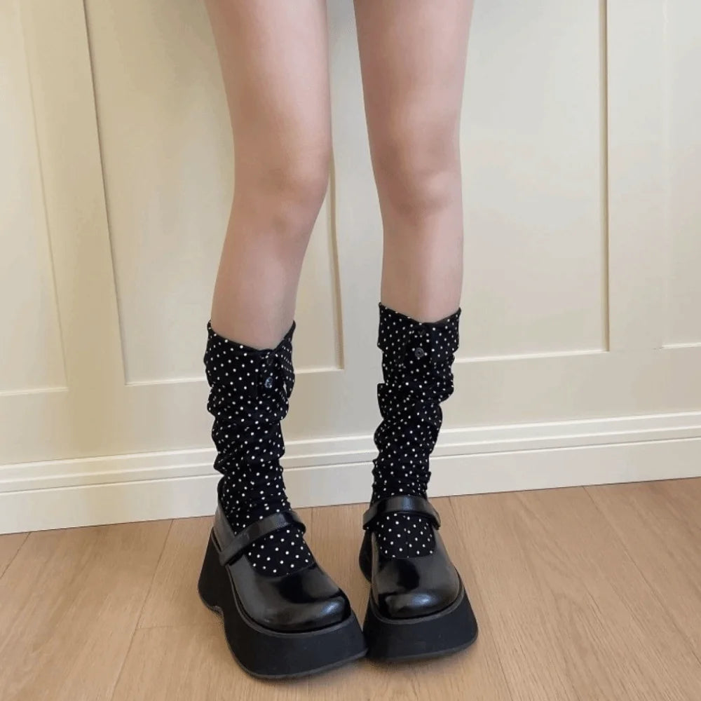 Comfortable Button Flip Collar Socks Lapel Novelty Polka Dot Socks Solid Color Hosiery Short Ankle Socks Female Qme One Size Style 5