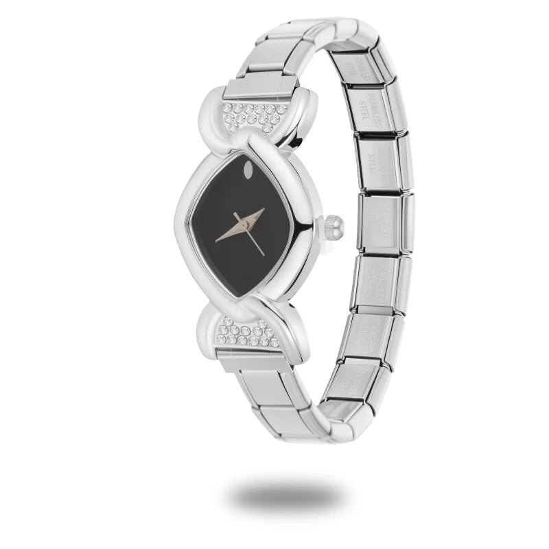 Fashion Watch Women's DIY 9MM Width Italian Elastic Charm Stainless Candy Zircon Watch Head Link Bracelet Jewelry Birthday Gifts Qme Style 26